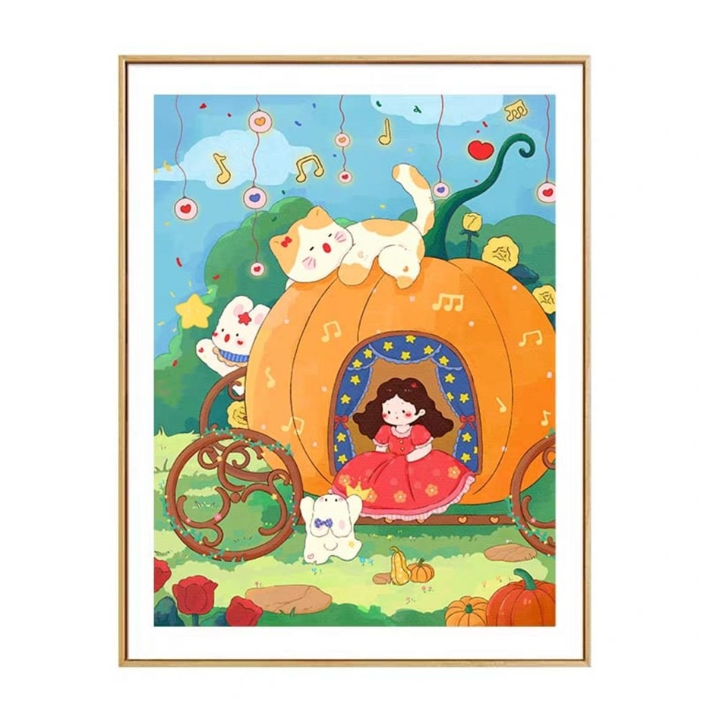 UnikTemu Paket Cross Stitch Kristik Pumpkin Car 9ct 11ct Pola Kain