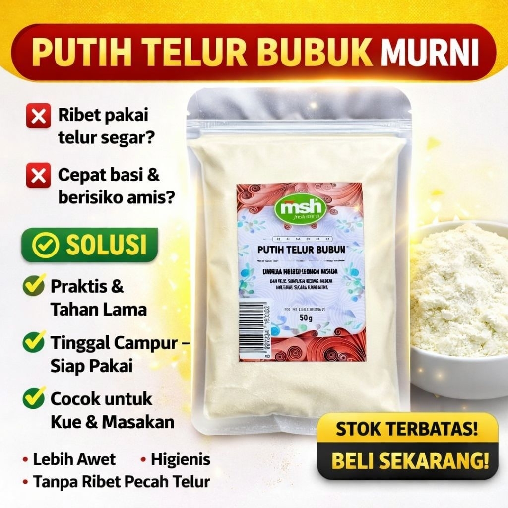 Putih Telur Bubuk Murni 50gr , Putih Telur Bubuk Asli , Putih Telur Bubuk Premium Grade A