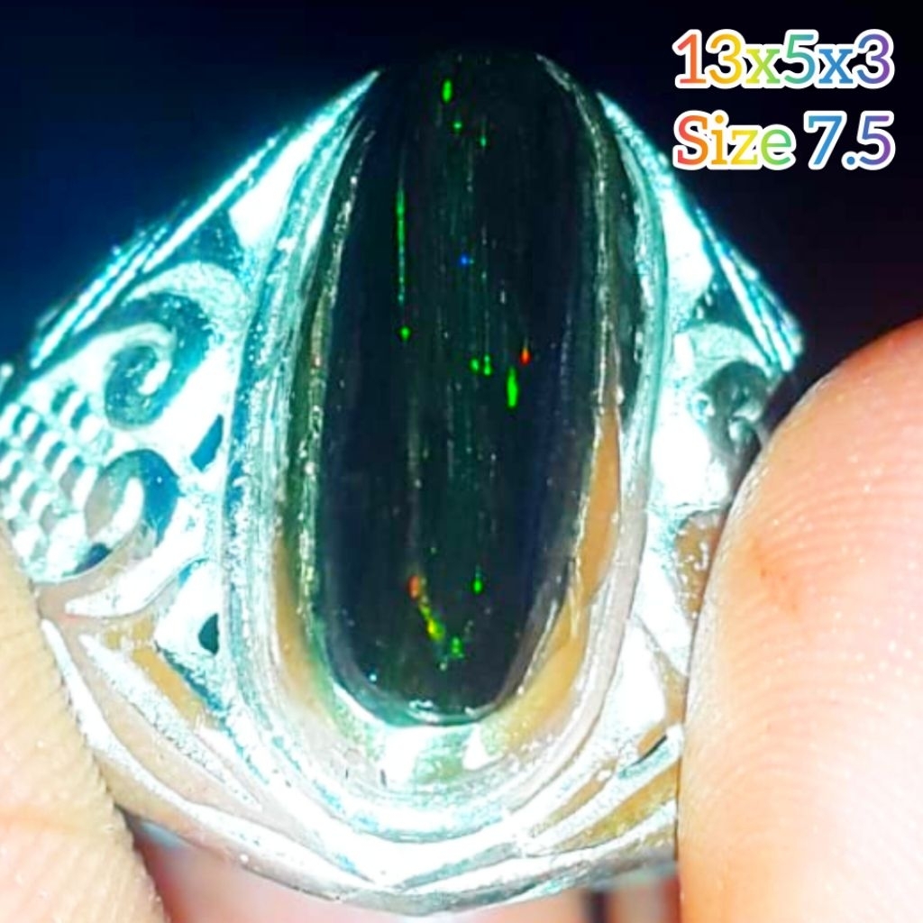 Cincin Batu Black Opal Sempur Ruyung Laser Natural Jarong Bahan Ranting