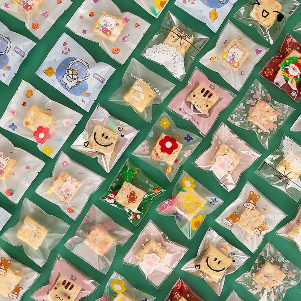 [GROSIR 100PCS] Plastik Cookies OPP 7x7+3cm / Plastik OPP LEM Motif Lucu 100 Lembar Plastik Permen K