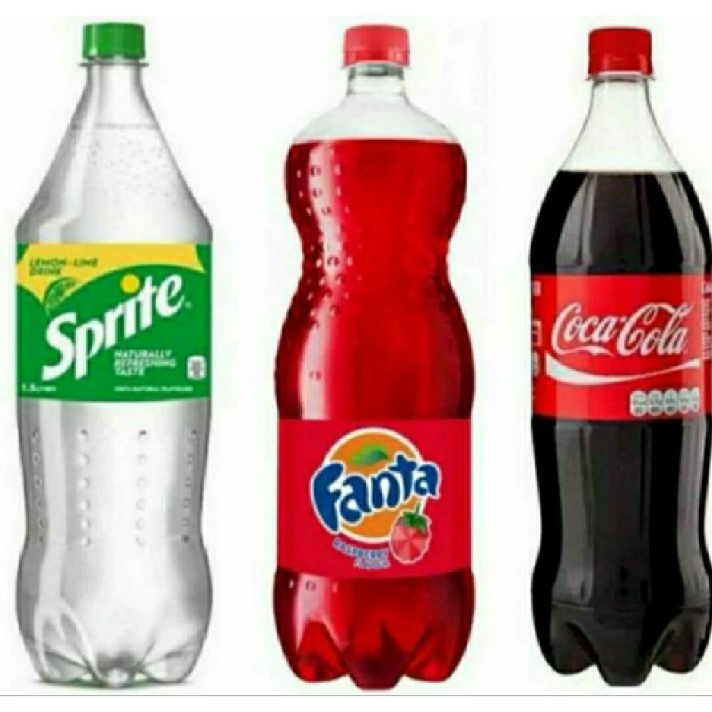 Minuman Berkarbonasi Sprite, Fanta, Coca-Cola 1.5 Liter Rasa Lemon, Rasa cola, Rasa strawberry fanta