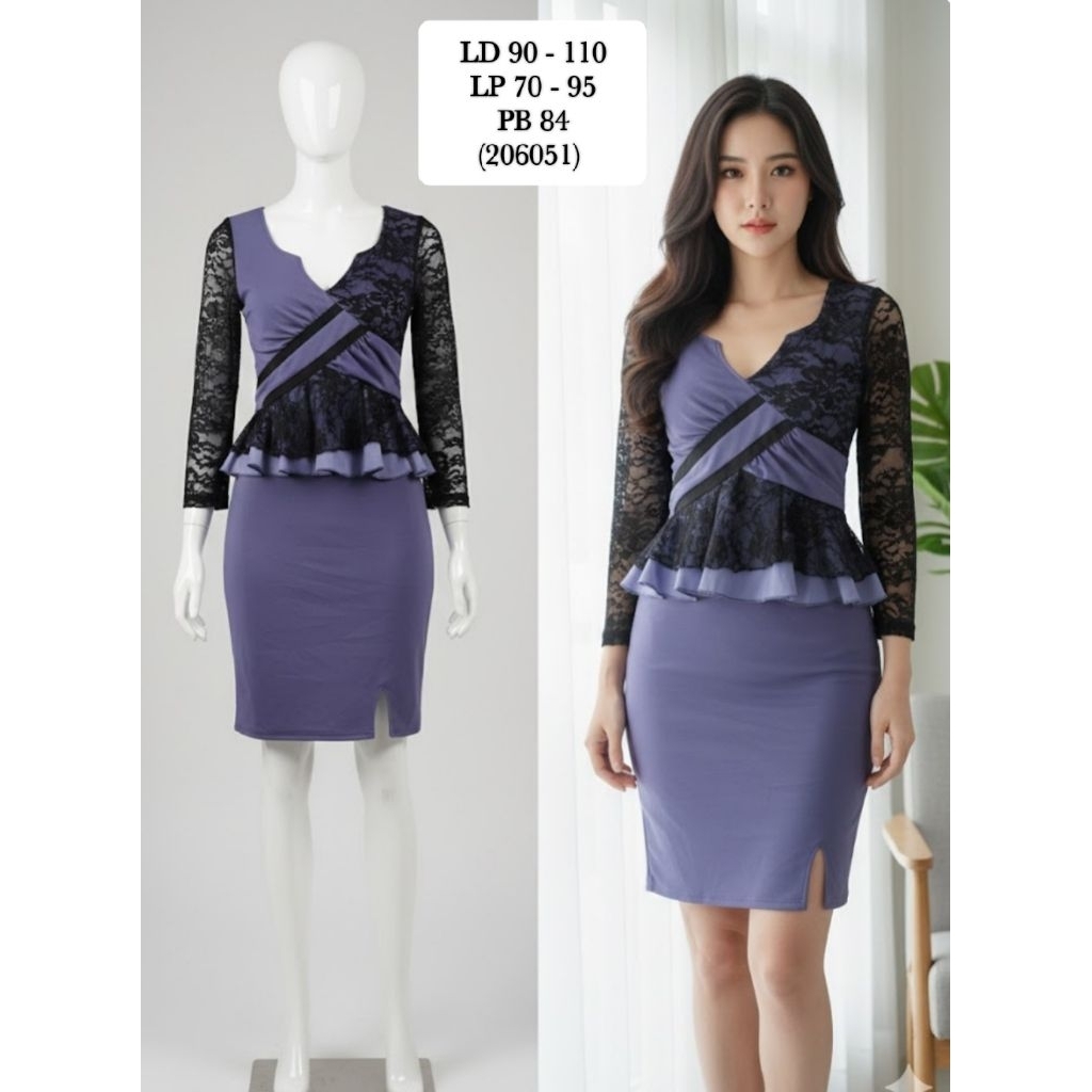 Dress Korea Lilac Model Peplum Mix Brukat