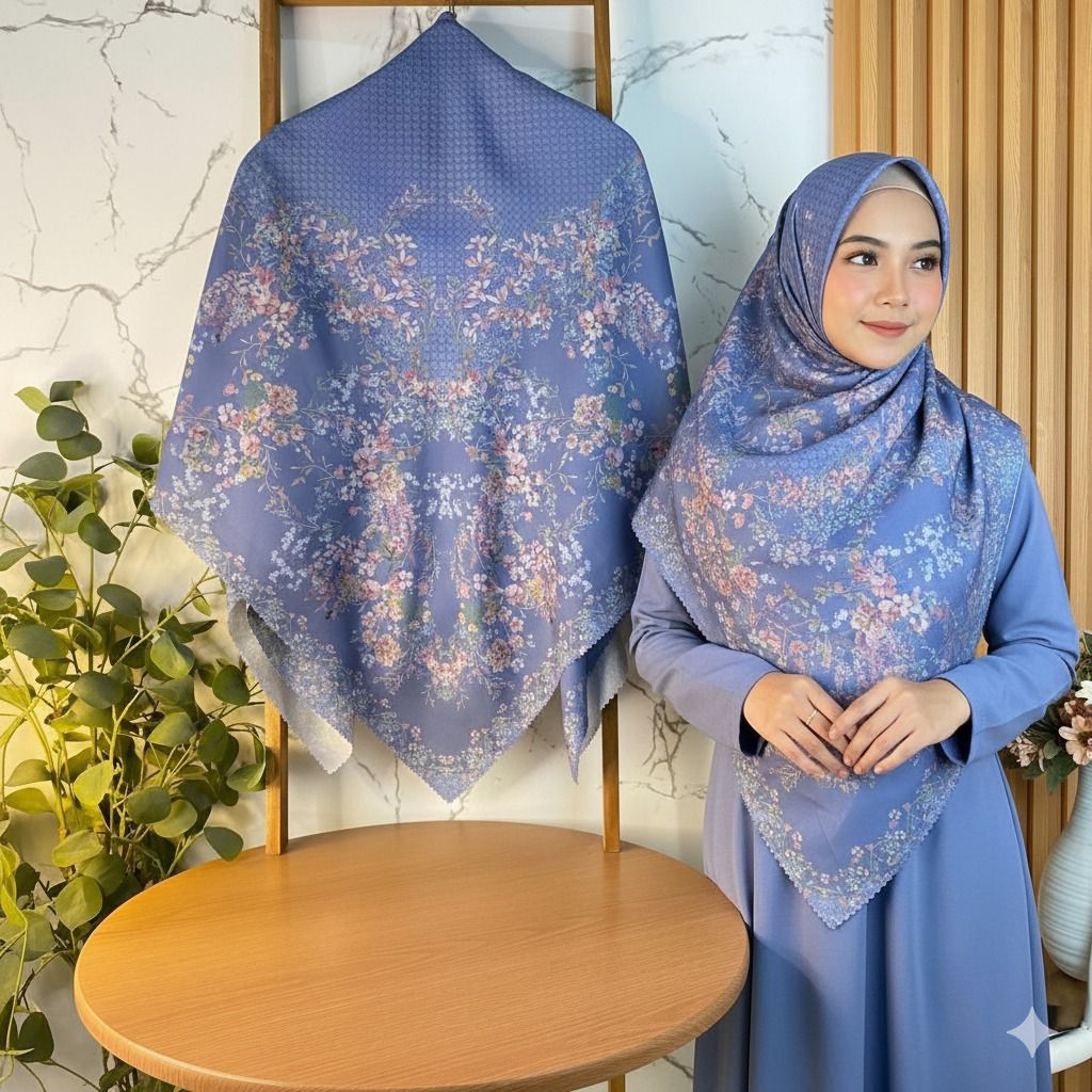 ELSHANUM Hijab Motif Segi Empat Floretis Series Size 125x125 & 1145x145 By Elshanum Hijab