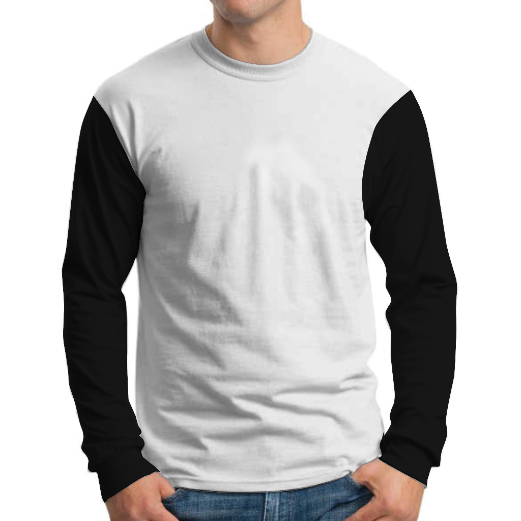Kaos Lengan Panjang Pria Putih Hitam Polos Kerah Bulat Desain Modern