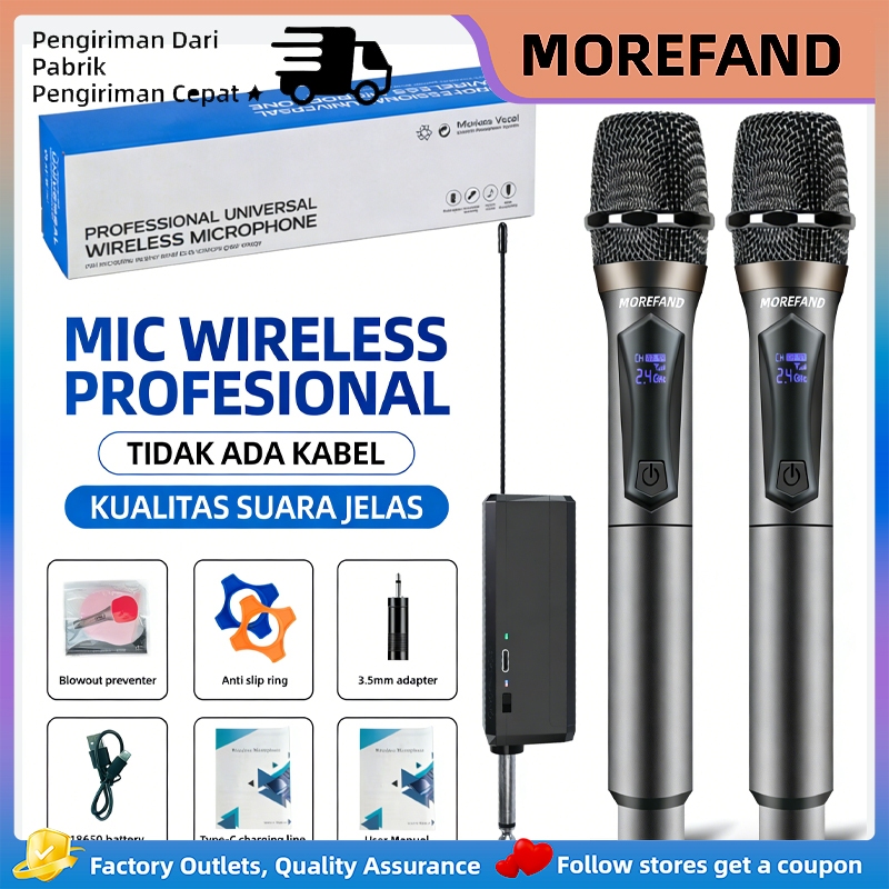 MOREFAND X-108B2-S Mic Wireless Profesional 2.4GHz Dual Mic untuk KTV Stage Karaoke Live Streaming