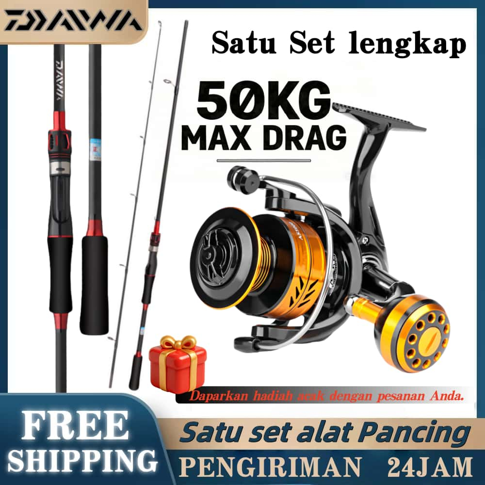 Daiwa pancing set joran pancing 1.65-2.7m 5.2:1AS reel pancing Memancing laut pancingan set lengkap