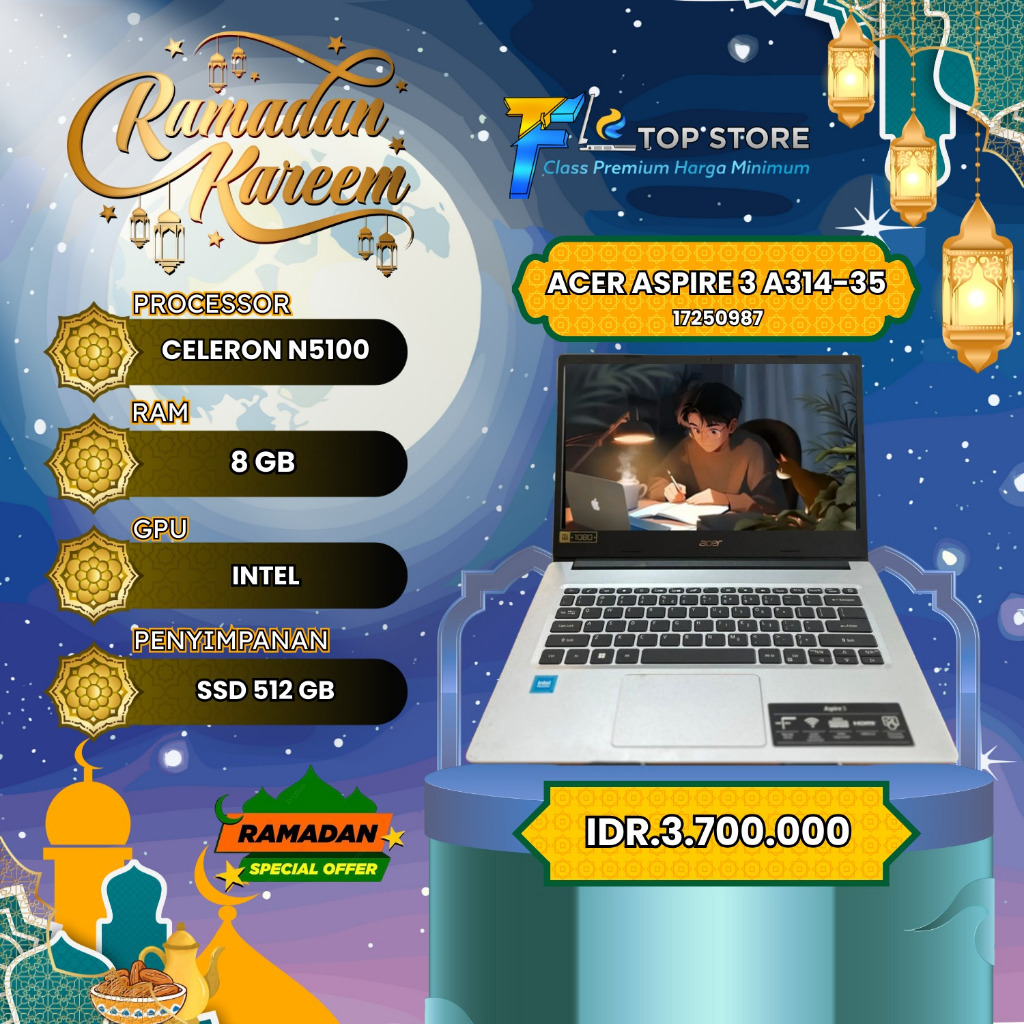 LAPTOP ACER ASPIRE 3A A314-35 INTEL CELERON N5100 SSD 512/8GB