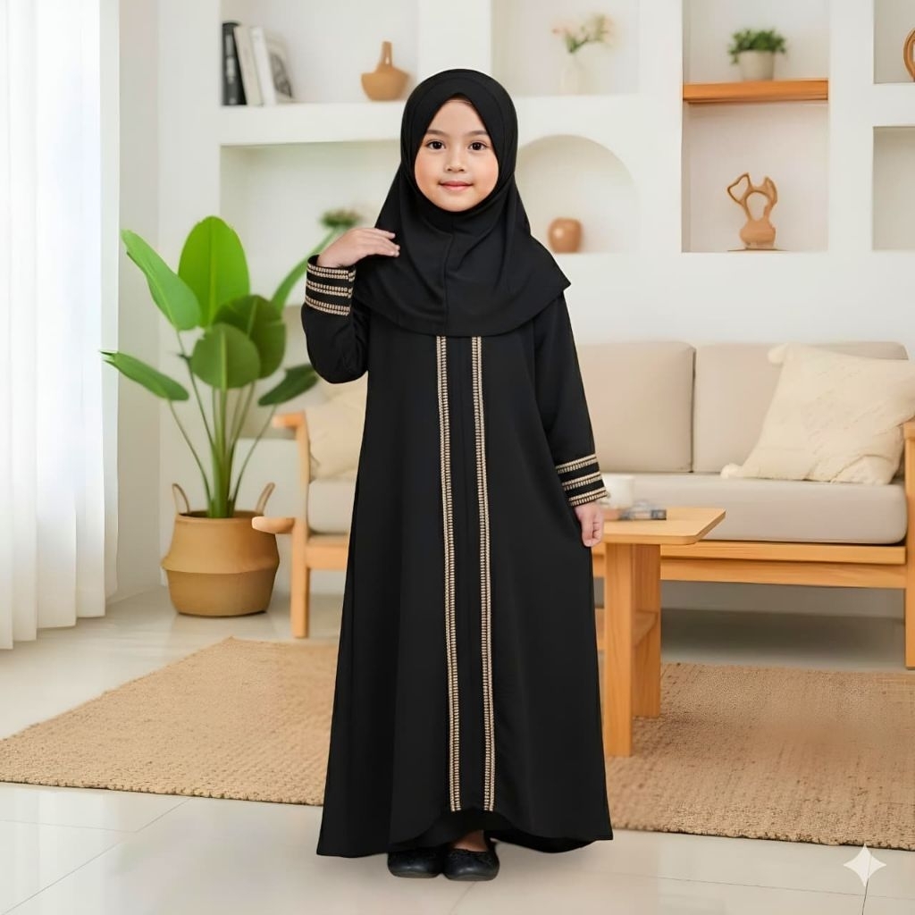 Abaya Anak Turkey Renda Gold Gamis Anak Perempuan TERBARU