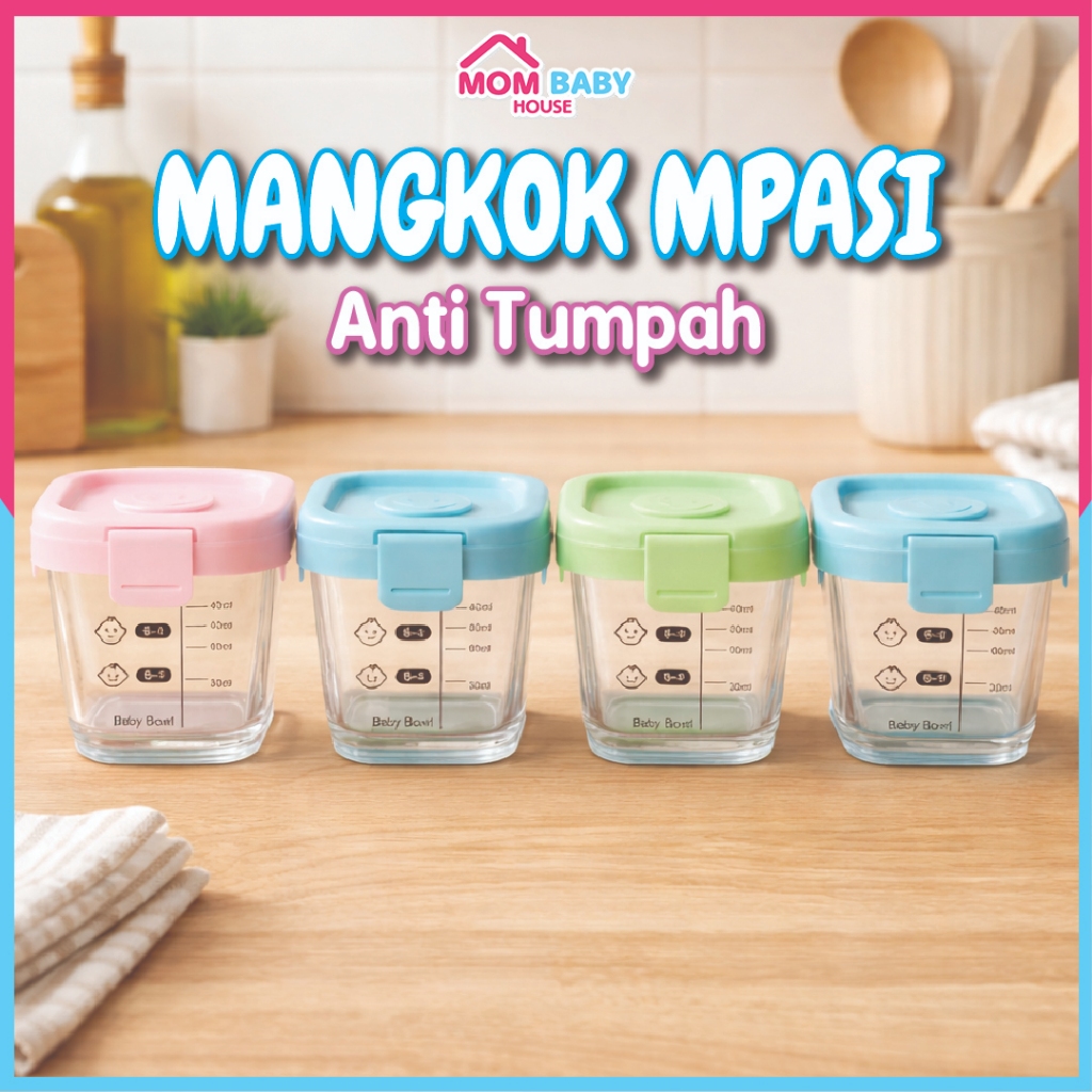 Peralatan Makan Bayi Tempat MPASI Anti Tumpah Tempat Makan Bayi Kontainer Kaca Wadah Snack Mpasi Tah