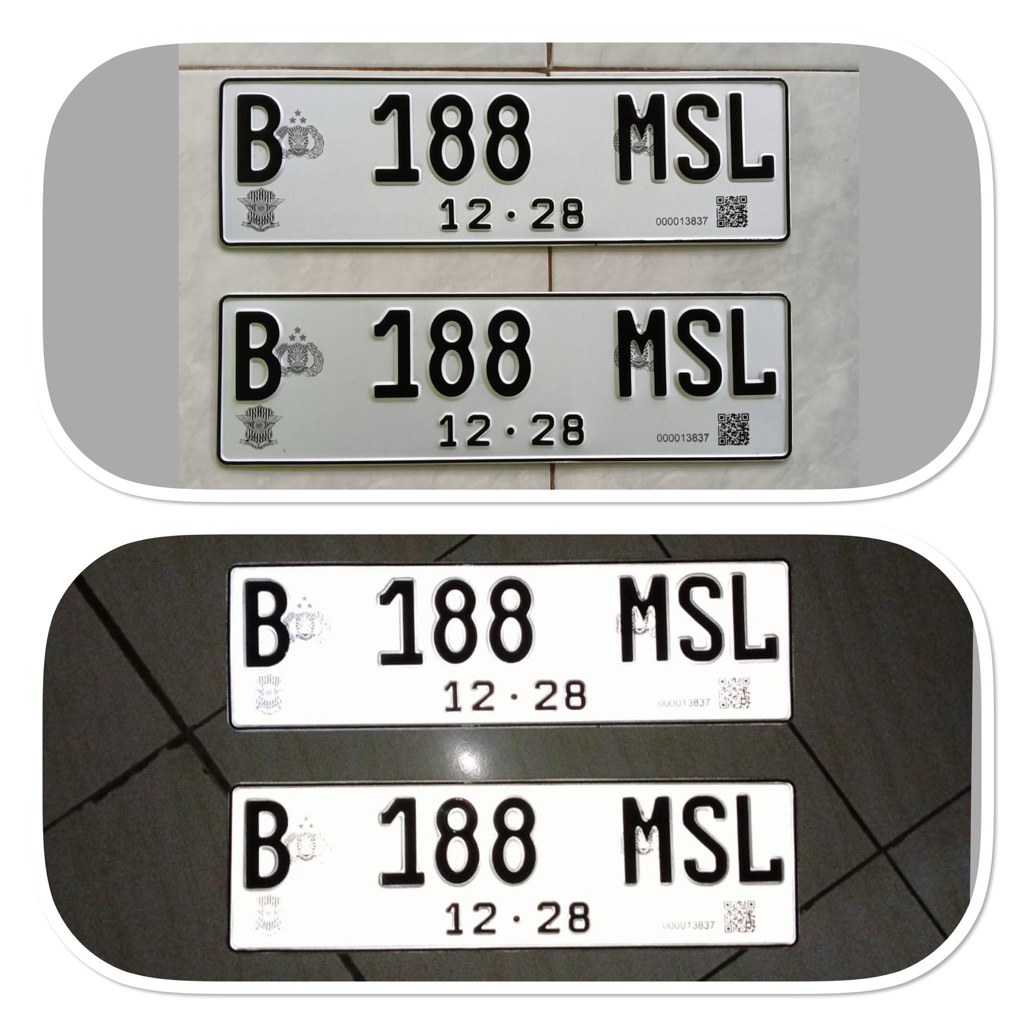 Plat nomor mobil reflektif putih barcode sepasang