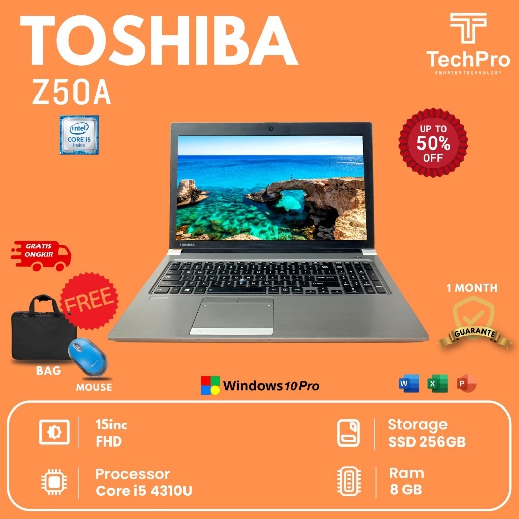 Laptop Toshiba Tecra Z50 - A Core i7 i5 Gen 4 Ram 8GB SSD 256GB Layar 15Inch HD Second Gaming ORIGIN