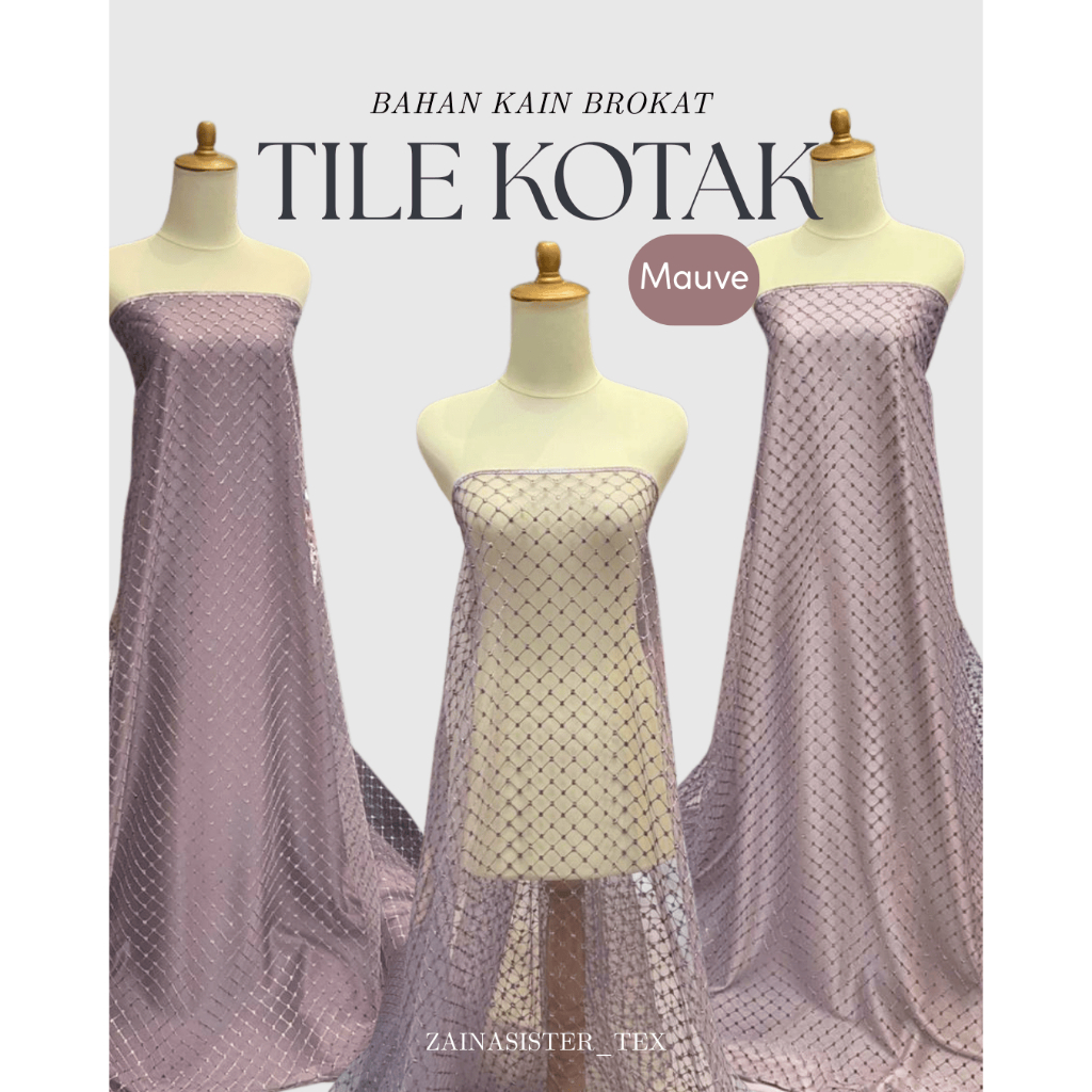 Bahan Kain Kebaya Brokat Tile Kotak | Tule Kotak Jaring | Warna Ungu Mauve Dusty Purple