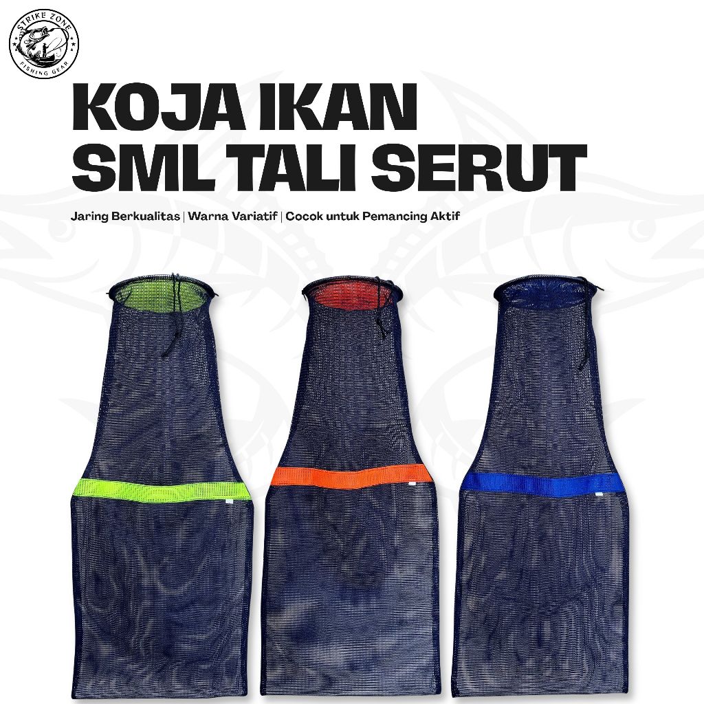 Koja Ikan Tali Serut 50 65 77 cm – Jaring Korang Wadah Tempat Ikan Hasil Pancing Tebal Tahan Lama