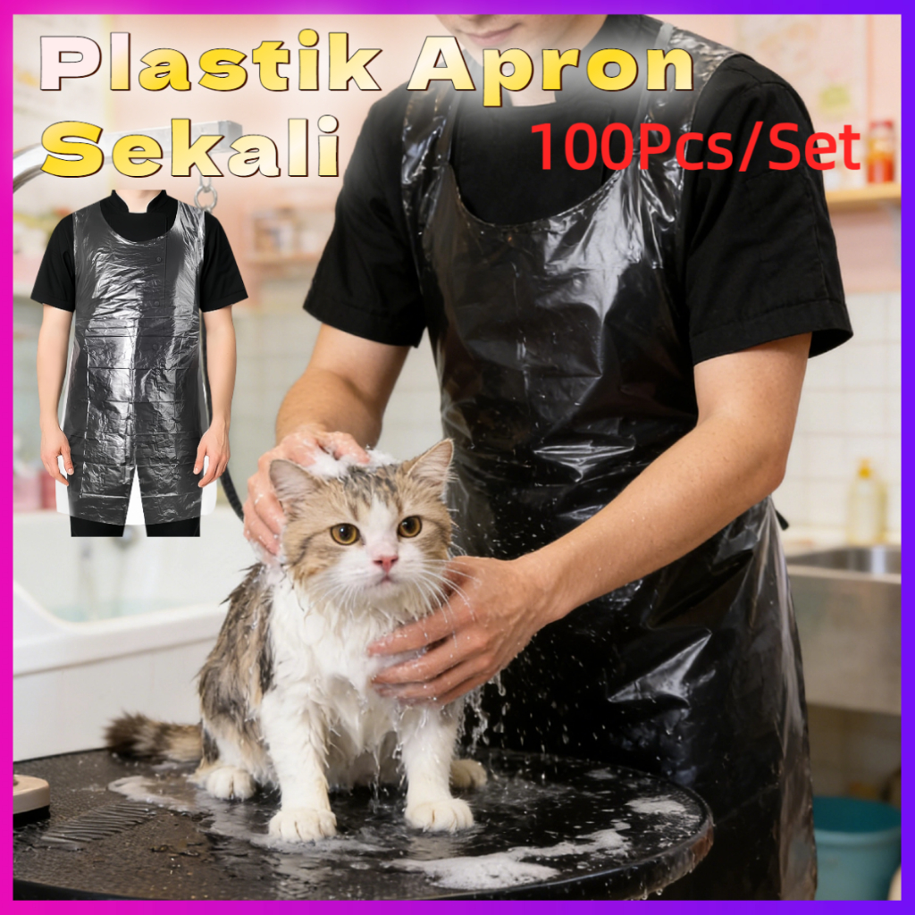 100Pcs Celemek APD Medis Perlindungan Diri Celemek Plastik PE Sekali Pakai Disposable Anti Air Anti 