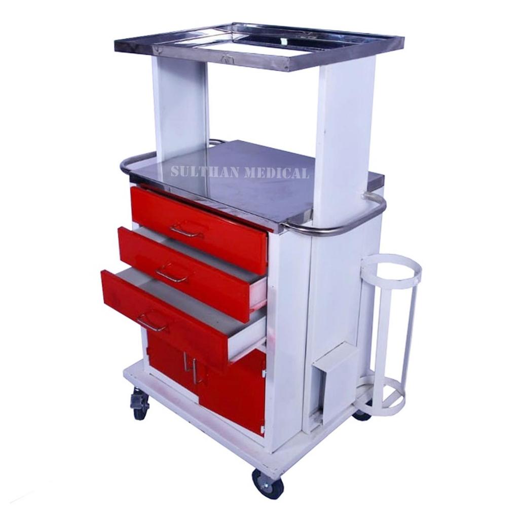 Troli Emergency Besar Bahan Kombinasi Besi dan Stainless Steel