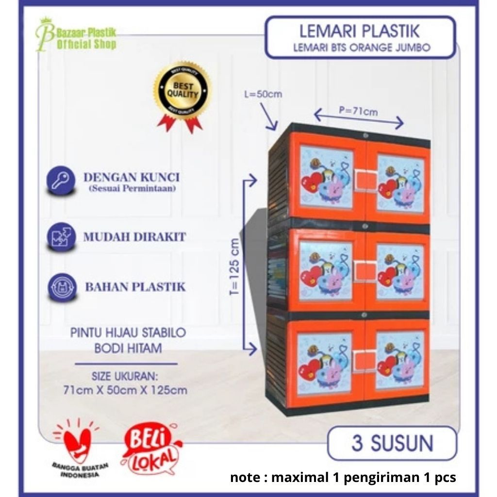 Lemari Jumbo Lemari Pakaian Lemari Plastik 3 Susun Kunci HELLO KITTY 3 SUSUN ( KITTY3SSNK )