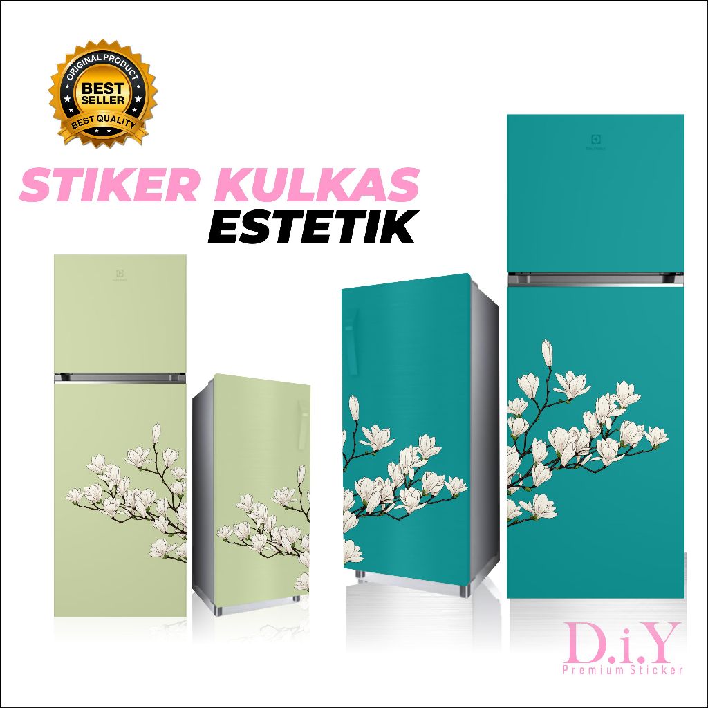 NEW STIKER KULKAS 1 DAN 2 PINTU MOTIF BUNGA SAKURA SIMPEL-STIKER KULKAS WARNA AESTHETIC
