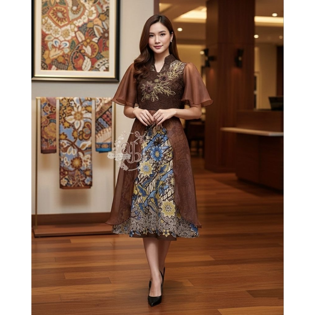 Kahyangan dress BATIK kombinasi brukat dan organza, bordir 3D | by atelier.yoon