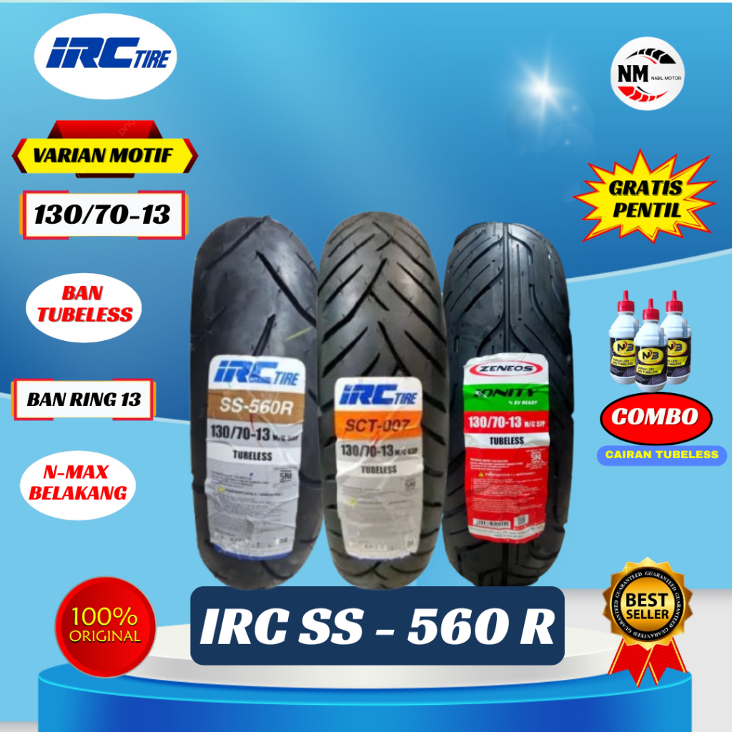 Ban Tubles Ring 13 IRC 130 70 / Ban Belakang Motor NMAX Tubeless Bonus Pentil Original Produksi Terb