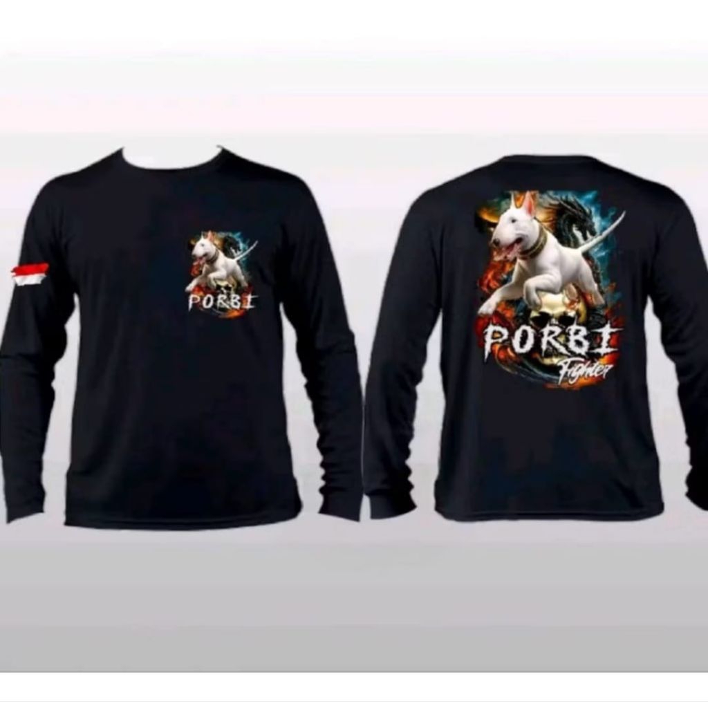 KAOS PORKI FIGHTER LENGAN PANJANG MOTIF PUTIH