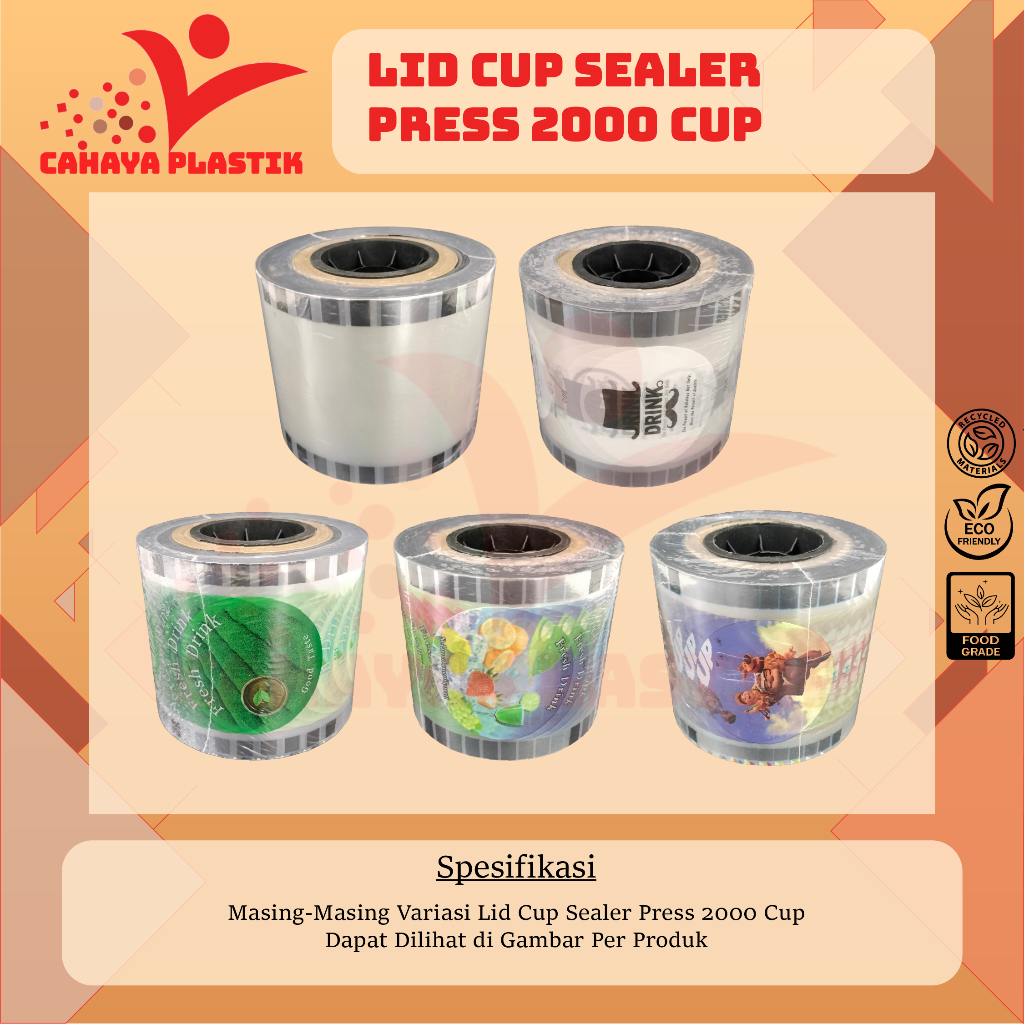 Cup Lid Sealer Seal Cup | Tutup Gelas Polos Buah Kartun Daun Teh 2000 Cup