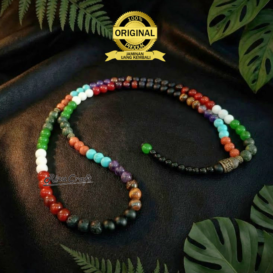 Tasbih NUSANTARA 99 Butir Kombinasi Batu Giok Yaman Sulaiman Lava Onyx Hitam Garnet Kecubung Tiger e