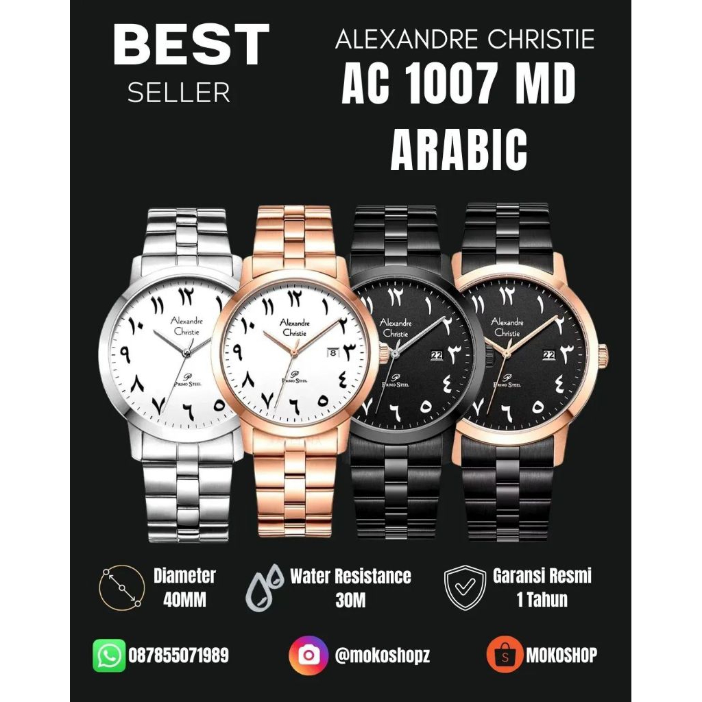 Jam Tangan Pria Alexandre Christie AC 1007 Arabic Primo Steel Series Original Garansi Resmi