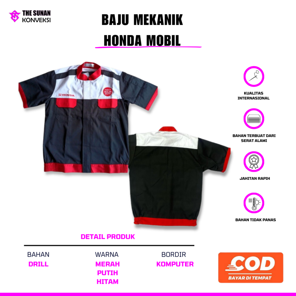 Baju Mekanik Honda Mobil New / Wearpack Honda Mobil / Wearpack Honda Merah Hitam/ Wearpack Bengkel