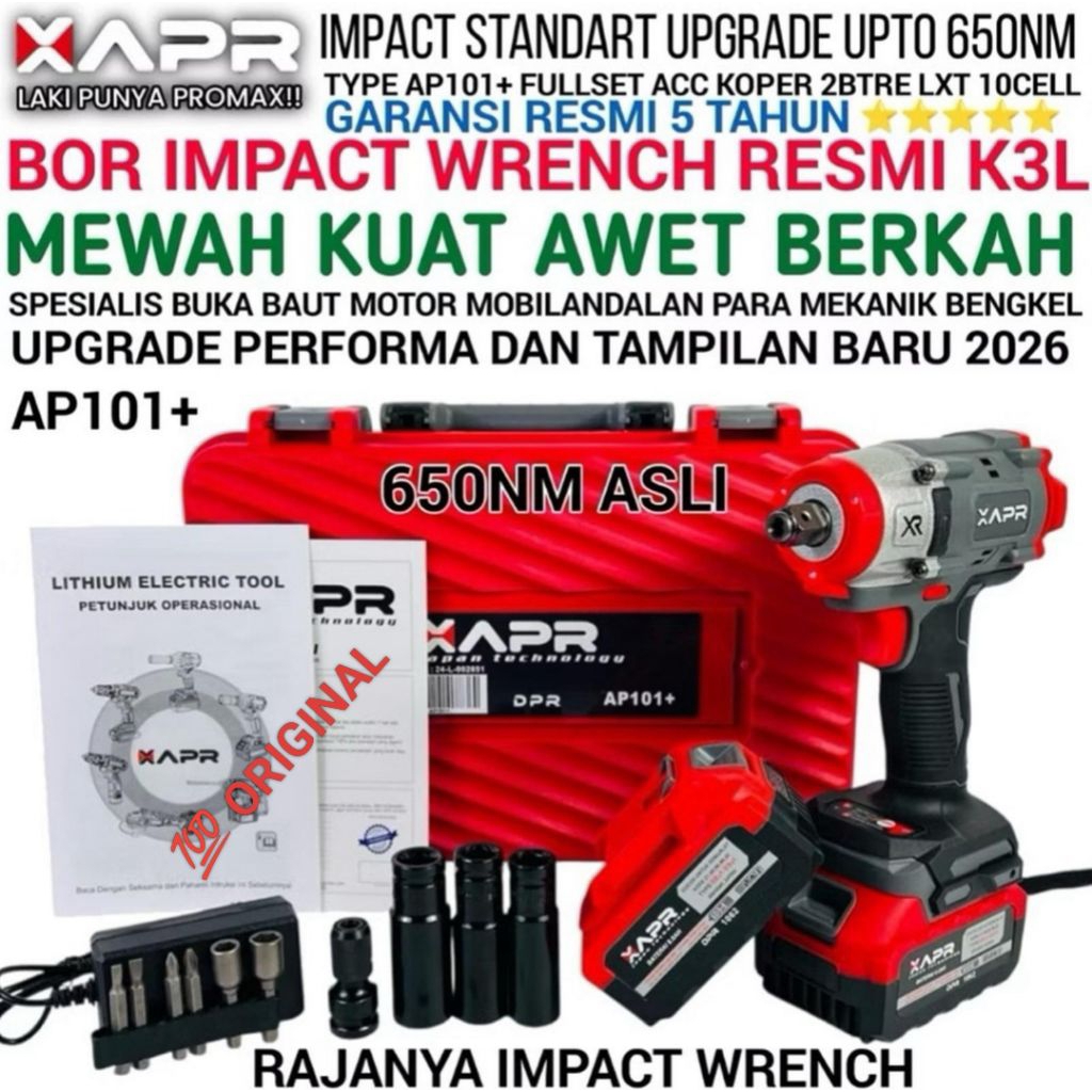 DEWALT BOR IMPACT WRENCH 650NM BY XAPR AP101+  GARANSI RESMI 5TH