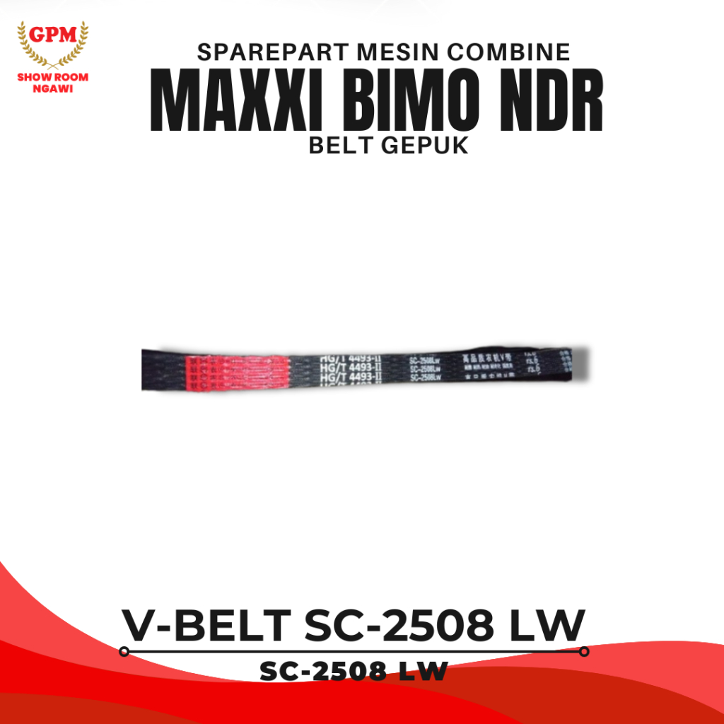 Sparepart Suku Cadang V Belt Gepuk SC 2508 LW untuk Mesin Panen Padi Combine Harvester MAXXI BIMO 10