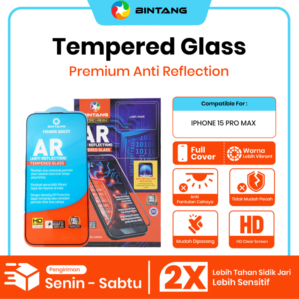 BINTANG Tempered Glass Anti Reflection Screen Protector Fullcover For IPhone 15 PRO MAX