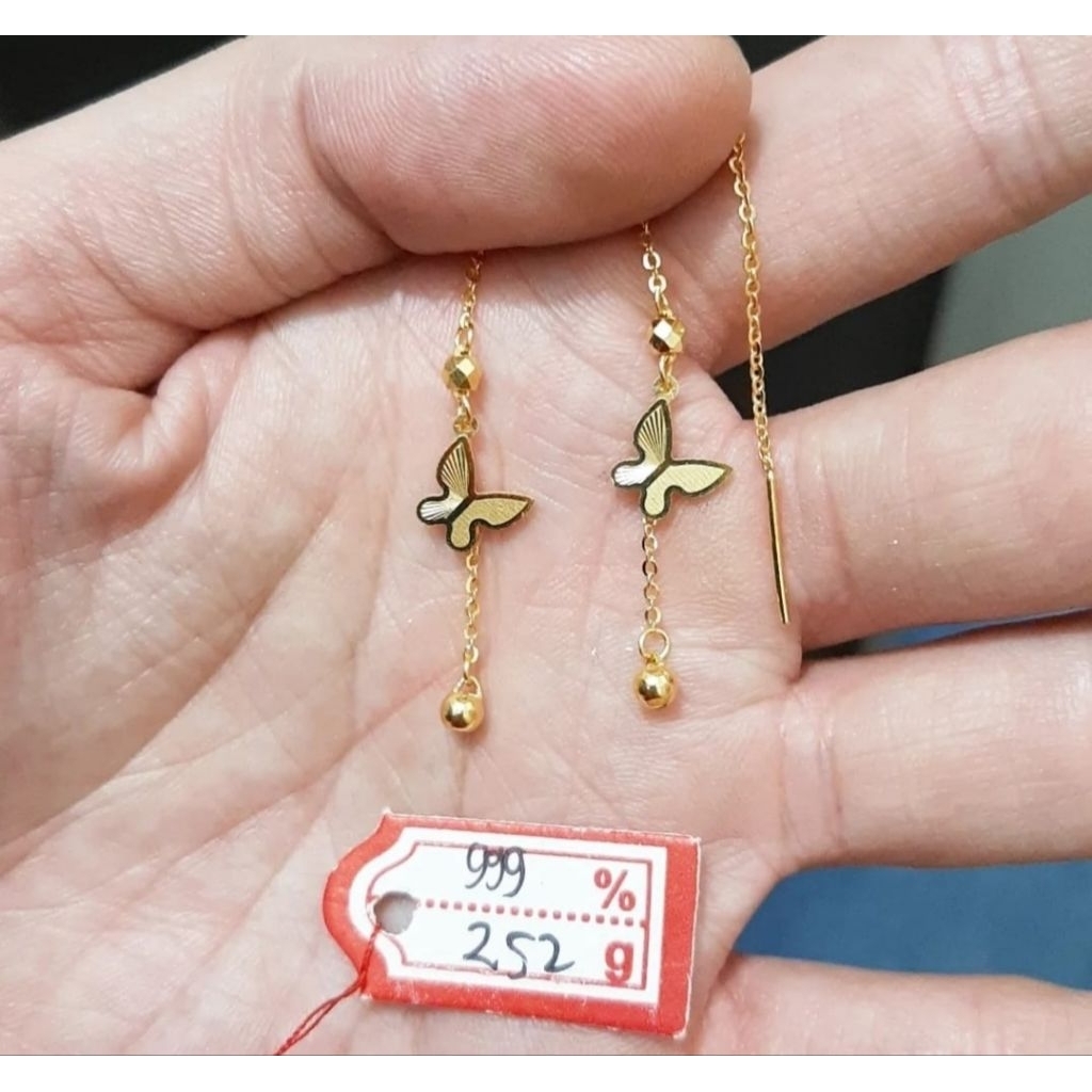 Anting emas 24k kupu kupu jarum