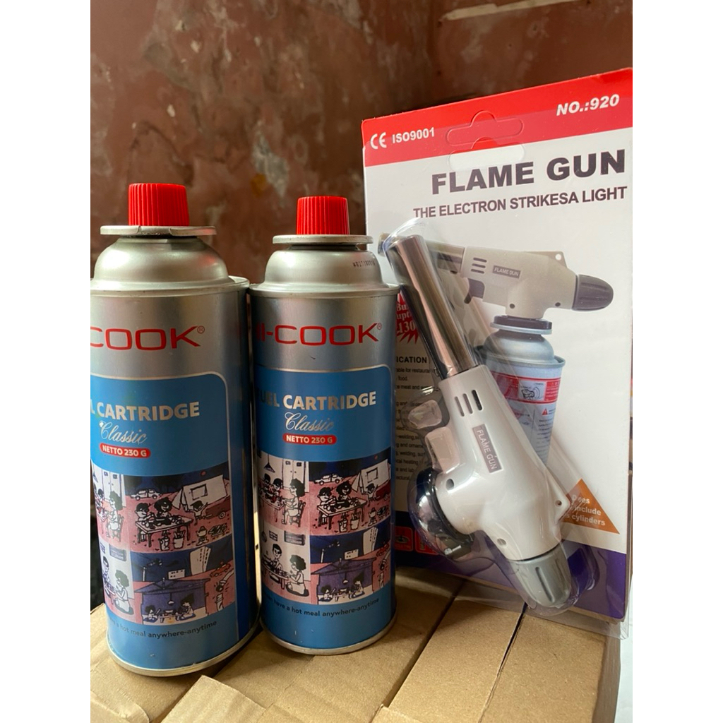 paket gas flam gun +  Gas portable Hi-Cook REFILAN