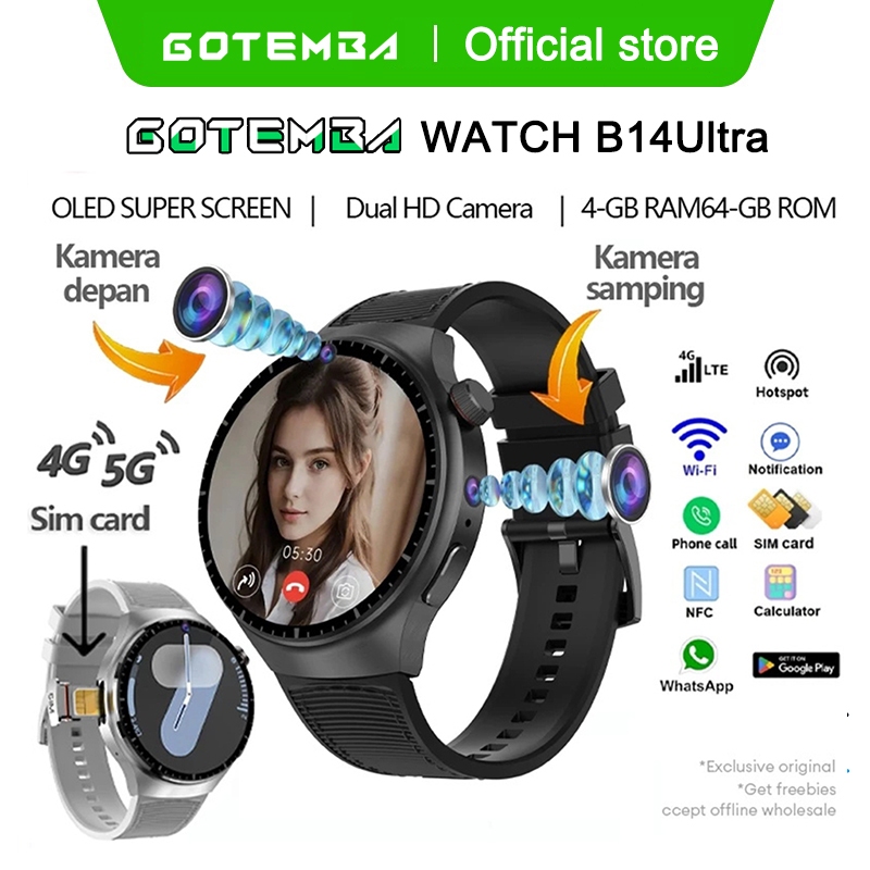 [Kamera ganda] GOTEMBA Smartwatch B14 ULTRA 4G/5G Screen WIFI Full Network Phone Call Water proof SI