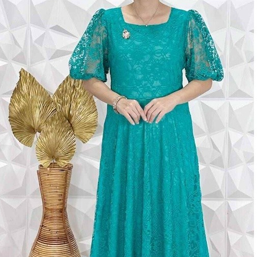 RN Dres SEMI Brokat LEHER BULAT/longres BRUKAT Cantik Import LENGAN BALON