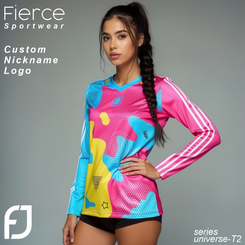 Atasan Olahraga Wanita Printing Kaos Senam Aerobik Fitnes Running Sepeda Santai Voli Cewek Jersey Pr