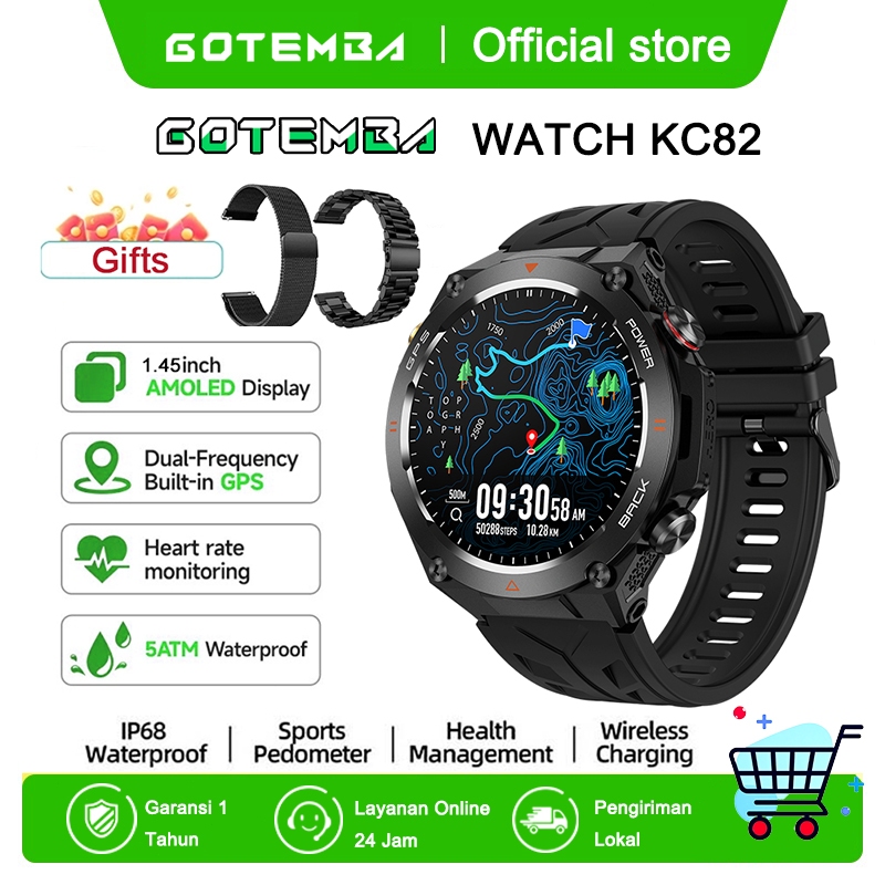GOTEMBA Smartwatch KC82 Pria GPS Map | 1.45 Amoled | 5ATM Waterproof | Compass | Bluetooth Call Alti