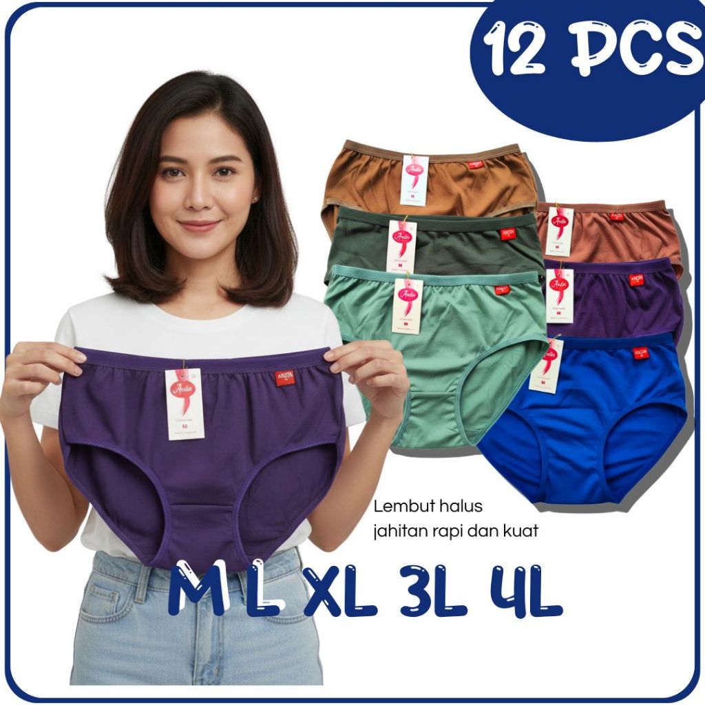 12PCS CELANA DALAM WANITA POLOS GROSIR CELANA DALAM IMPOR ANDIN OEMAH DALEMAN.99