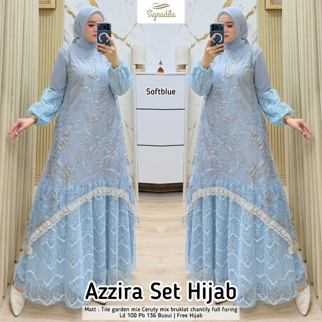 AZZIRA SET HIJAB ANSHELA DRESS ORIGINAL BY SIGNADILA BAHAN CERUTY MIX BRUKLAT CHANTILY FULL FURING F