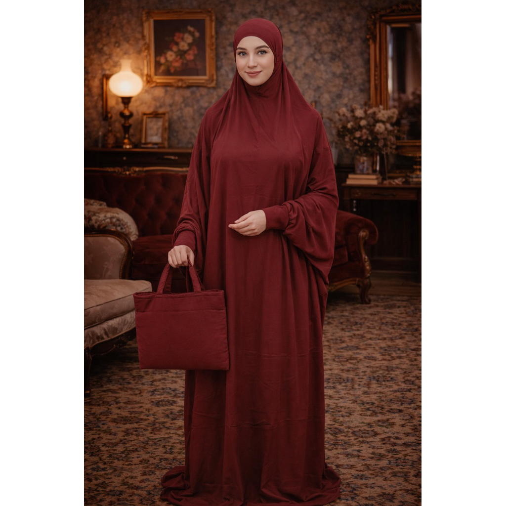 Mukena Terusan Hadramaut / syar’i rayon twill jumbo Polos manset
