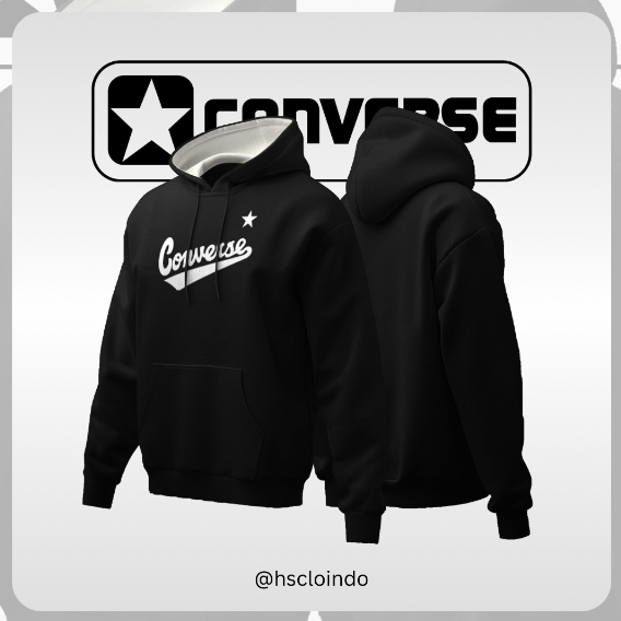 Jaket XS-5XL CONVERSE NOVA All Star Chuck Taylor Hoodie Jumper Bahan Katun Fleece Hitam Big Size Uku