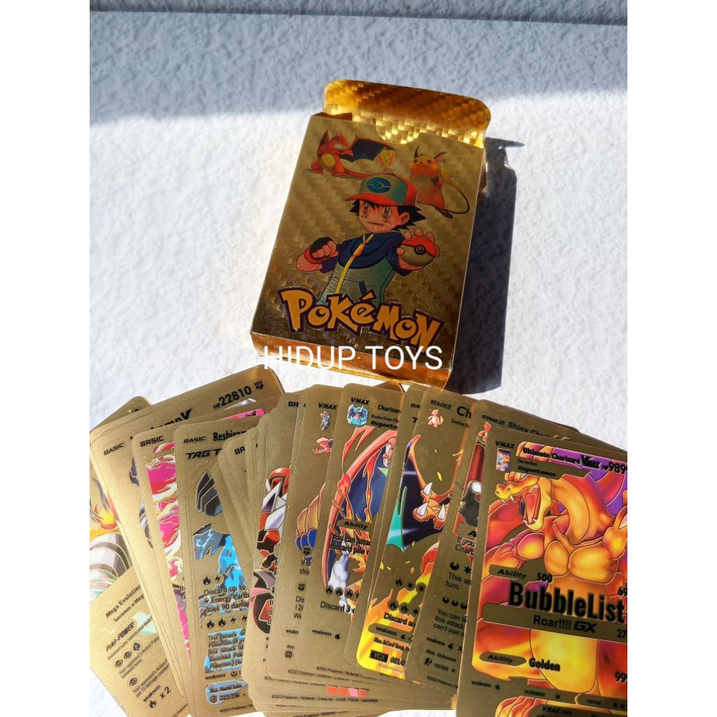 55 Pcs Mainan Kartu Pokemon Pikachu Gold Emas