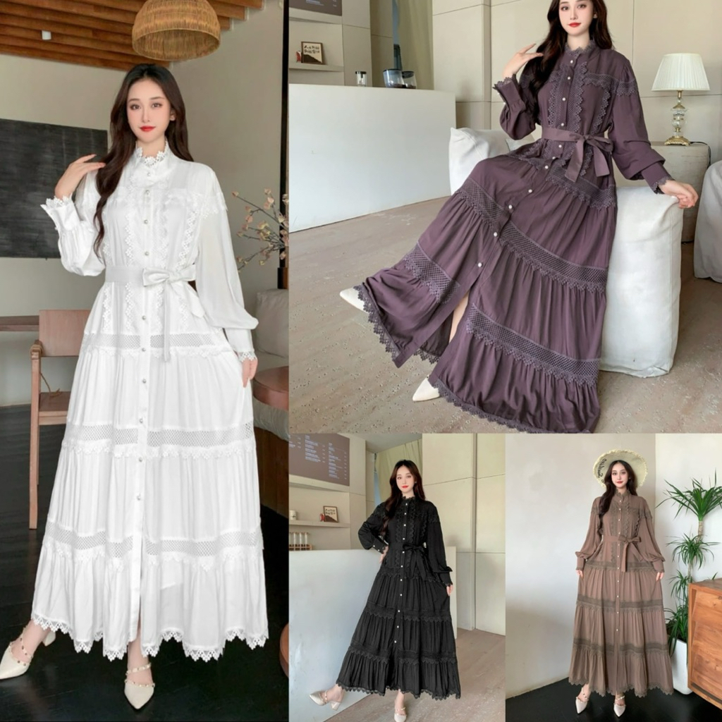 gamis tissa, gamis kev, gamis bangkok, gamis putih, white maxi, dress katun bordir, gamis eyelet, ga