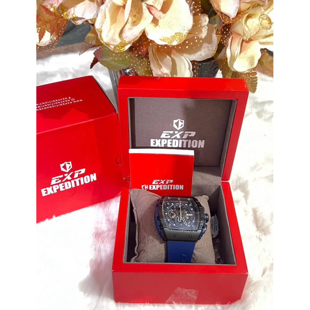 Dijual Jam Tangan Mewah Spesial Edition Expedition, EXP 6782 MC Hitam Biru Rubber