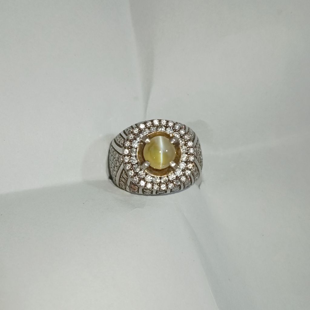 Batu Natural Chrysoberyl cat eye Sri Lanka Ceylon No Heat 2.16 ct Ring Perak Handmade microsetting