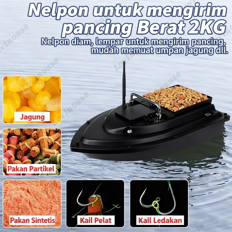 Perahu Mancing Fiber Alat Pancing Remote Control 6 8H 600M Gps Kembali Otomatis Double Lampu Malam