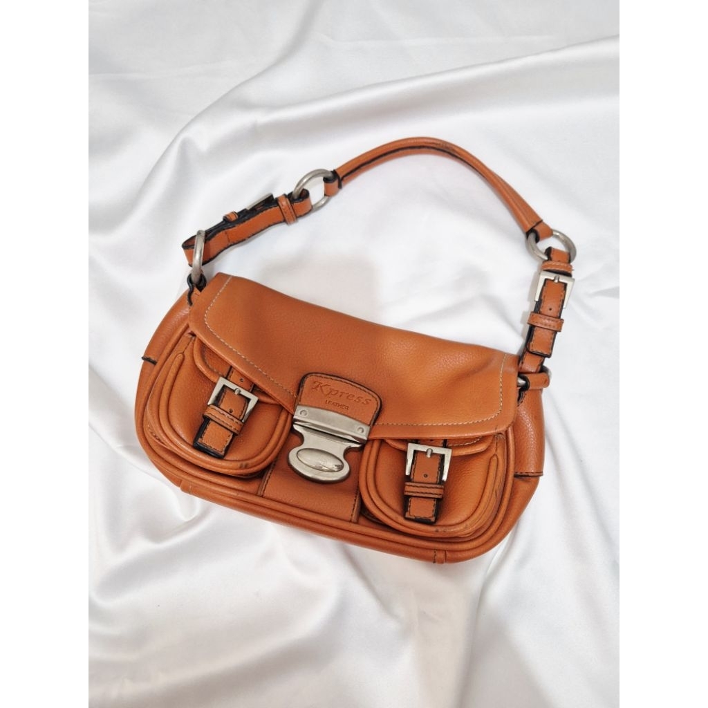 PRELOVED TAS RETRO VINTAGE KULIT TAS TENTENG HANDBAG ORANGE JINGGA TUA