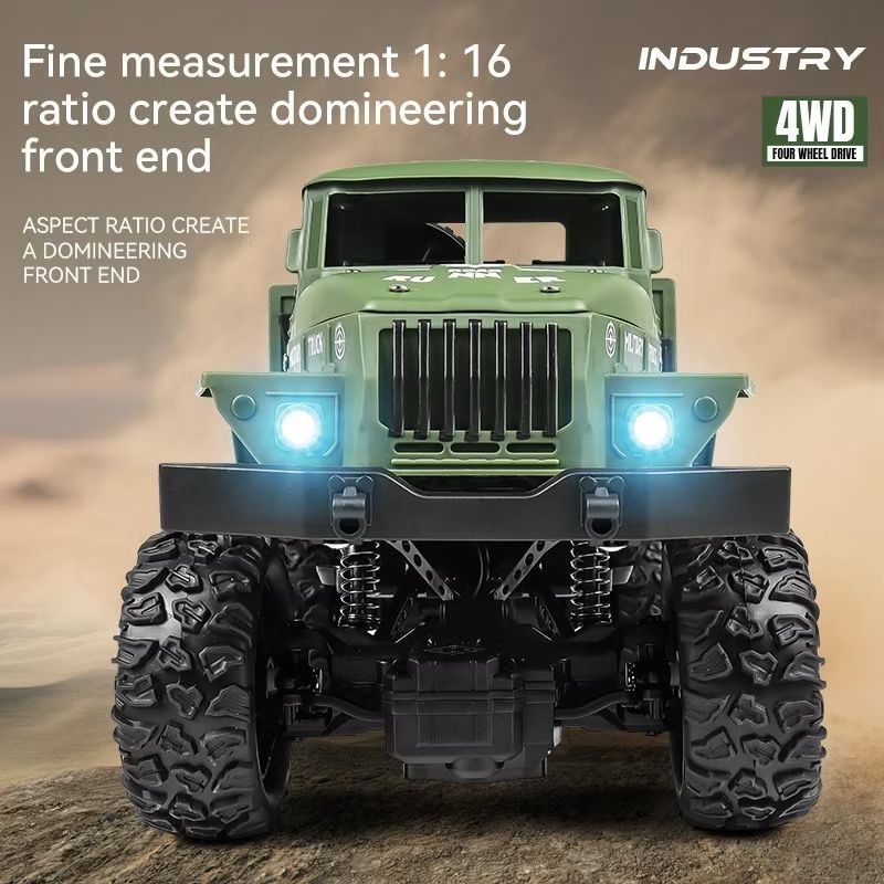 Mobil RC Truk Kargo Militer Remote Control dengan Lampu LED 4WD RC Mobil Military Offroad 6 Roda XB1