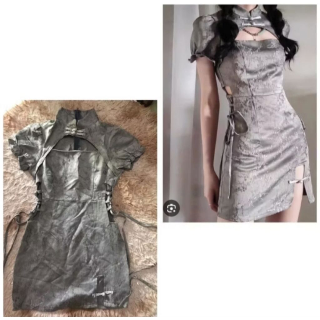 light grey silk sexy mini cheongsam
