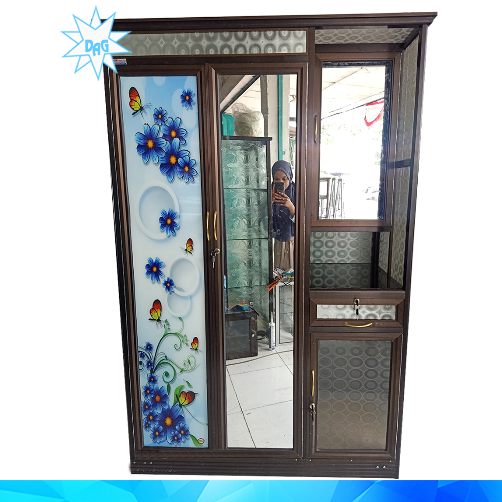 Lemari Baju kaca rias aluminiu full kaca